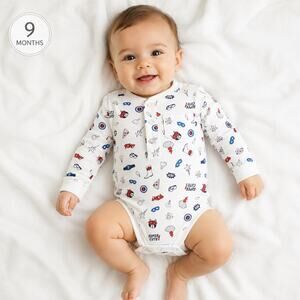 Carter's Superhero Long Sleeve Bodysuit Onesie Ivory 9M NWT Baby Boy Sporty